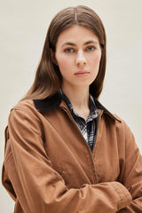 Regular Fit Contrast Collar Zippered Pocket Cotton Jacket Coat