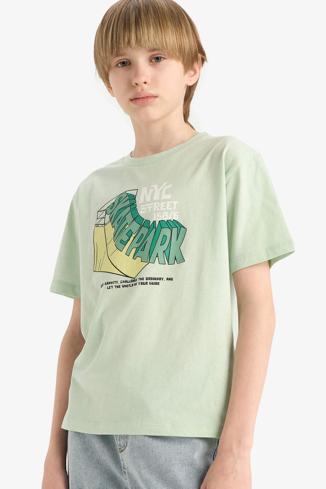 Boy Crew Neck Printed Short Sleeve T-Shirt Main Image