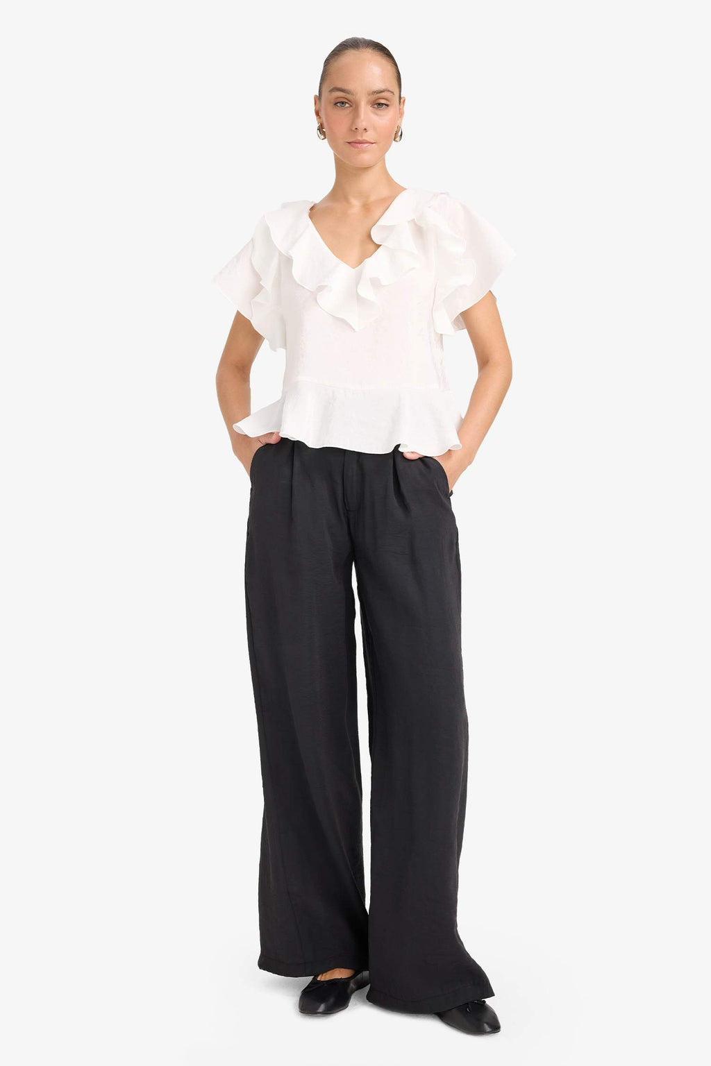 Carrot Fit Double Pocket High Waist Wide Leg Modal Trousers