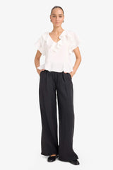Carrot Fit Double Pocket High Waist Wide Leg Modal Trousers