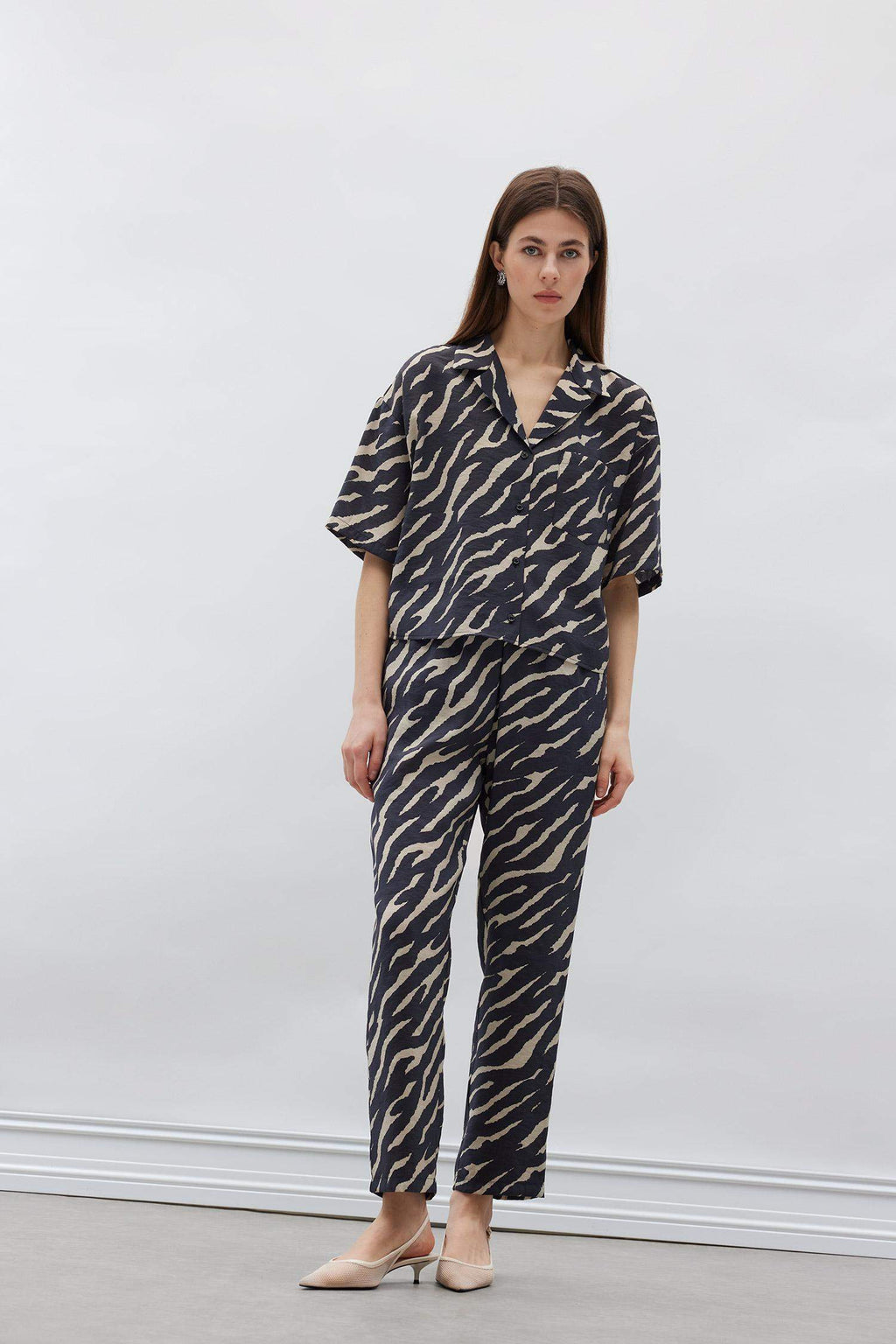 Carrot Fit Modal Fabric Pants Double Pocket High Waist Straight Leg