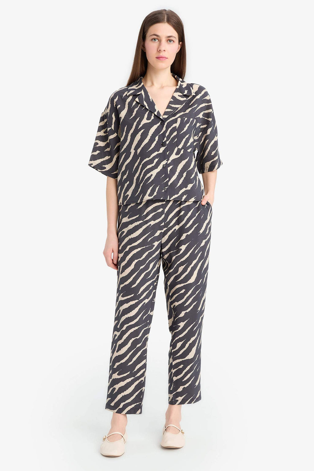 Carrot Fit Modal Fabric Pants Double Pocket High Waist Straight Leg