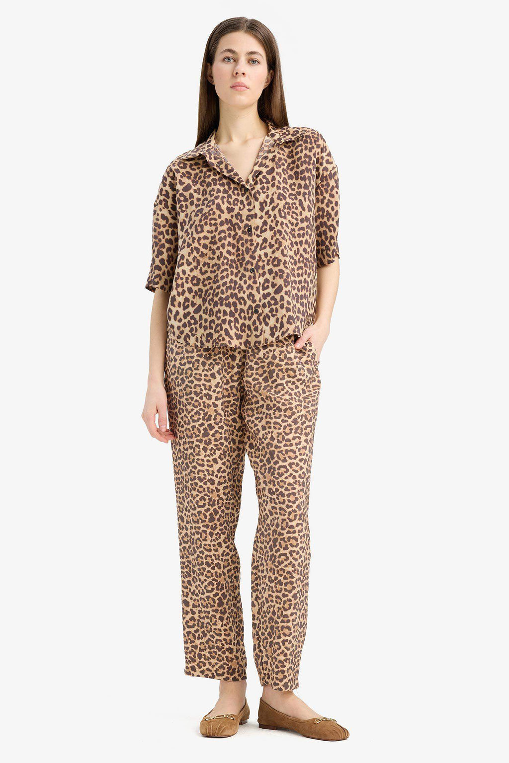 Carrot Fit Modal Fabric Pants Double Pocket High Waist Straight Leg