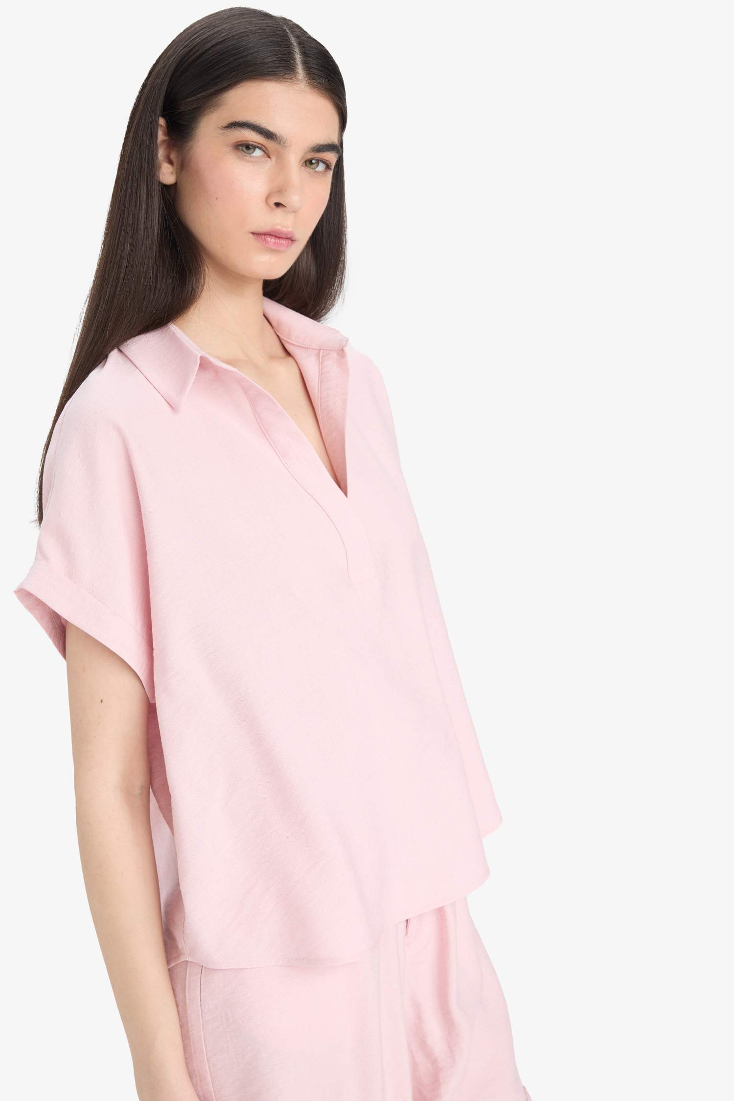 Regular Fit Shirt Collar Short Sleeve Blouse