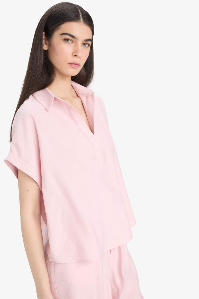 Regular Fit Shirt Collar Short Sleeve Blouse Hover Image