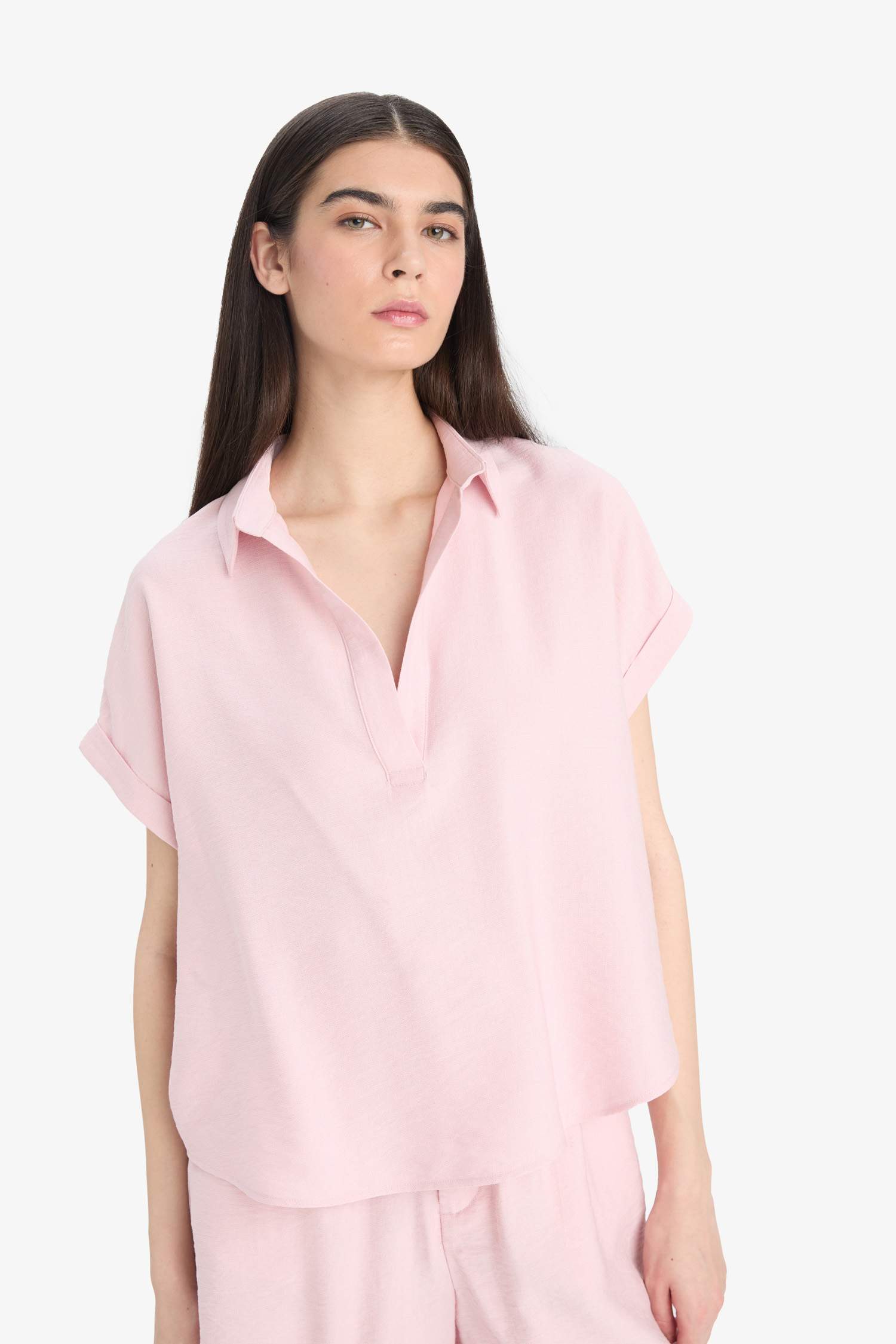 Regular Fit Shirt Collar Short Sleeve Blouse