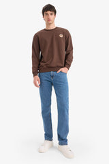 Boxy Fit Crew Neck Embroidered Sweatshirt