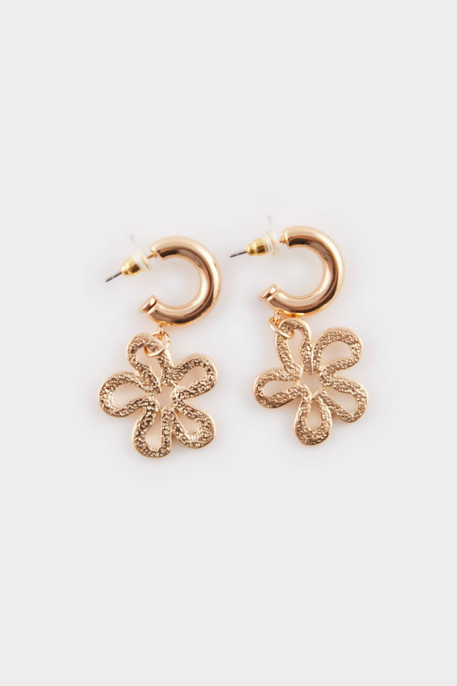 Women Floral Dangling Gold Earrings Main Image