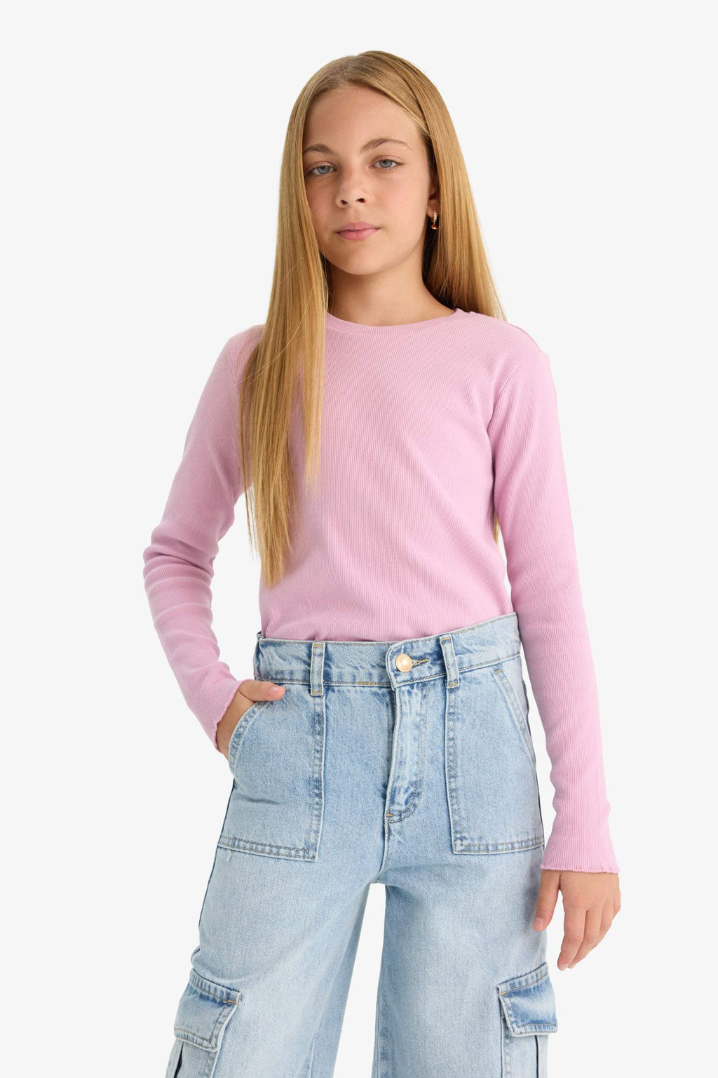 Girls Back to School Slim Fit Slim Cut Crew Neck Ribbed Camisole 2-Pack Long Sleeve T-Shirt