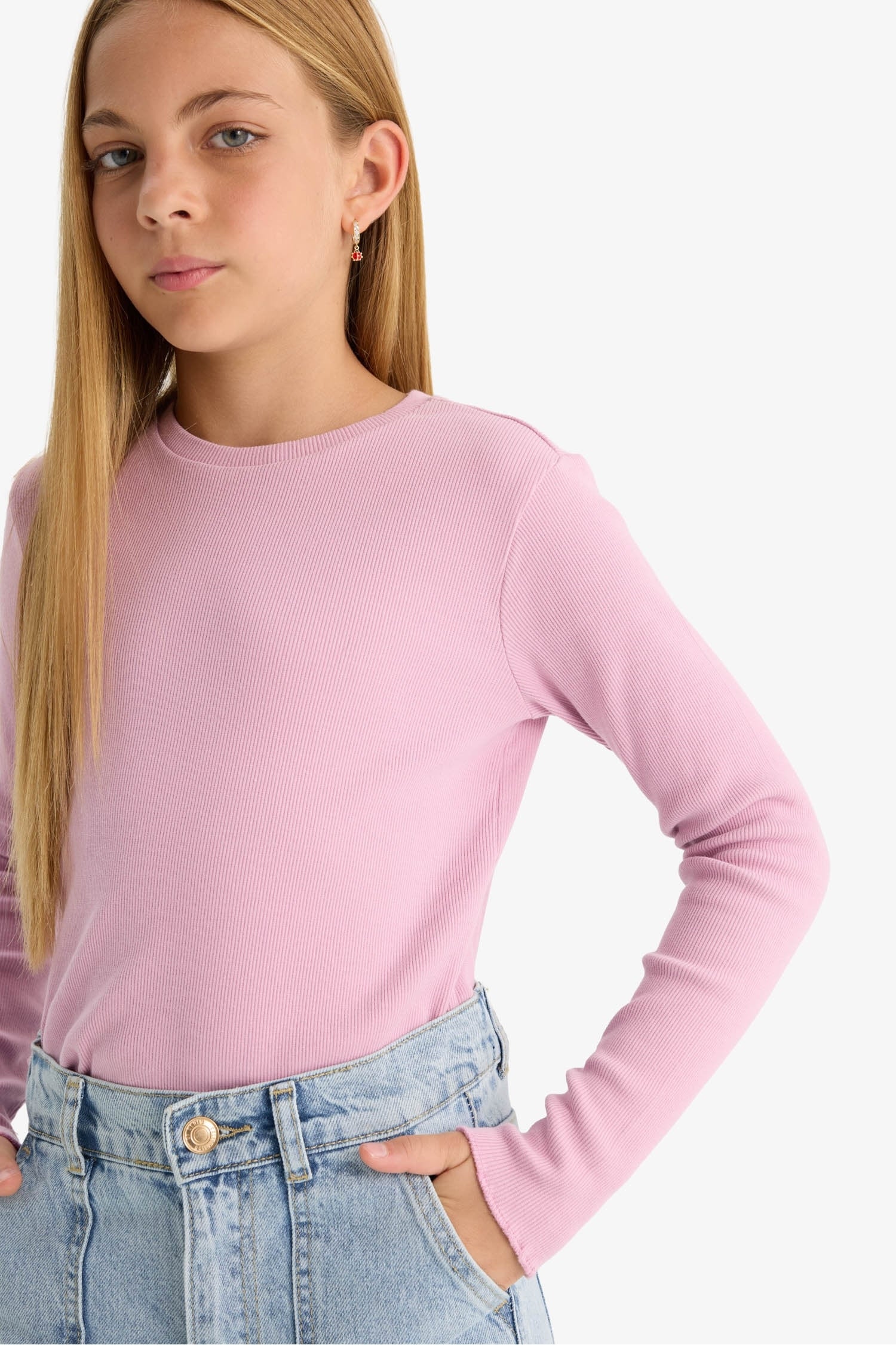 Girls Back to School Slim Fit Slim Cut Crew Neck Ribbed Camisole 2-Pack Long Sleeve T-Shirt