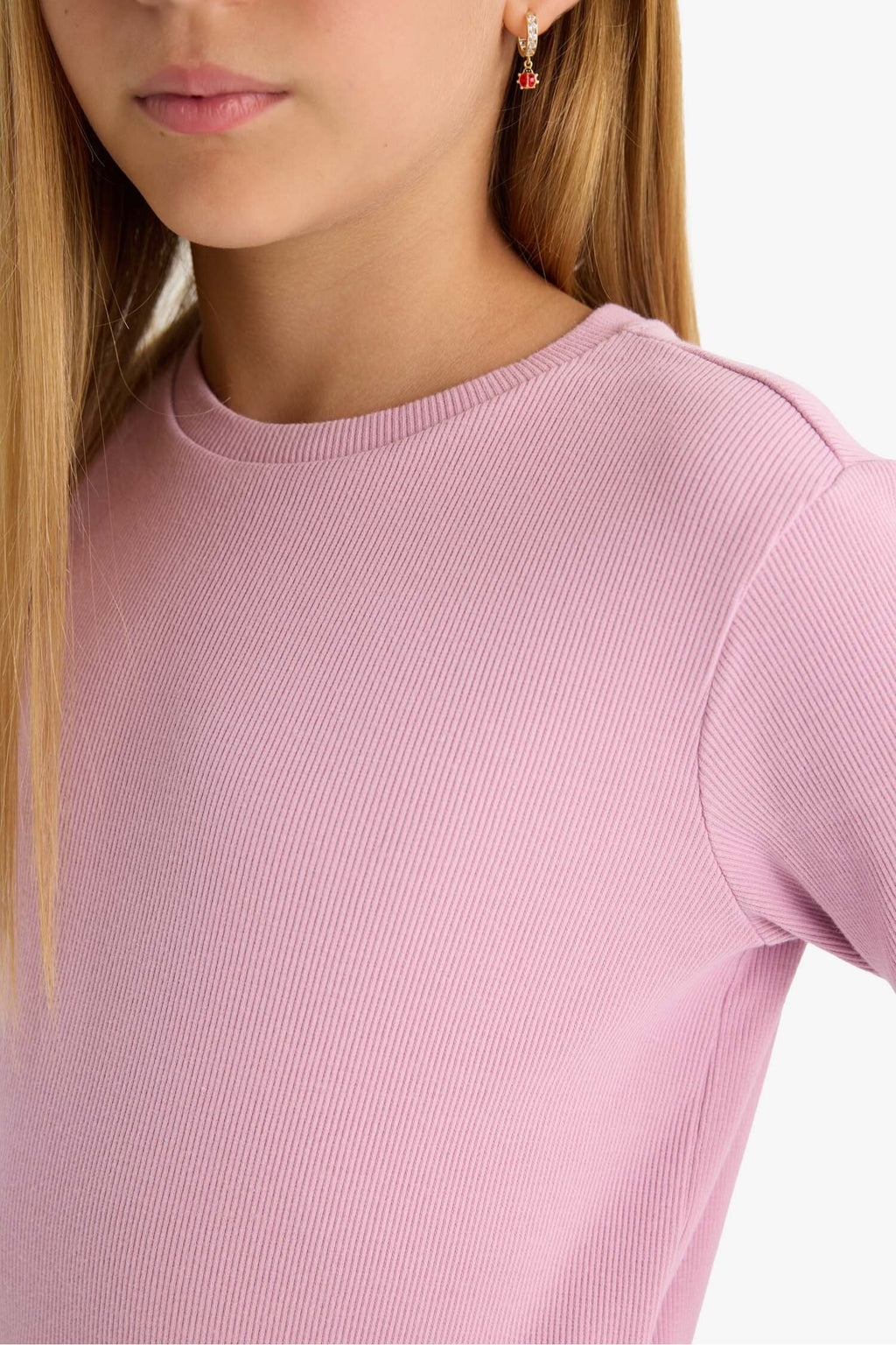 Girls Back to School Slim Fit Slim Cut Crew Neck Ribbed Camisole 2-Pack Long Sleeve T-Shirt