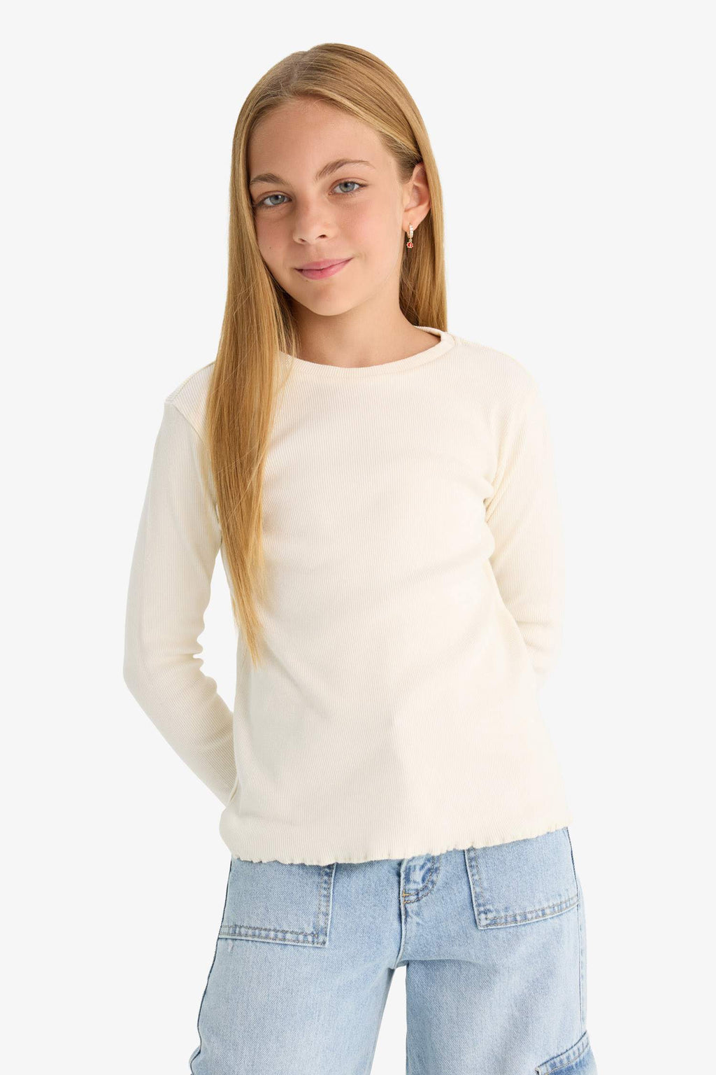 Girls Back to School Slim Fit Slim Cut Crew Neck Ribbed Camisole 2-Pack Long Sleeve T-Shirt