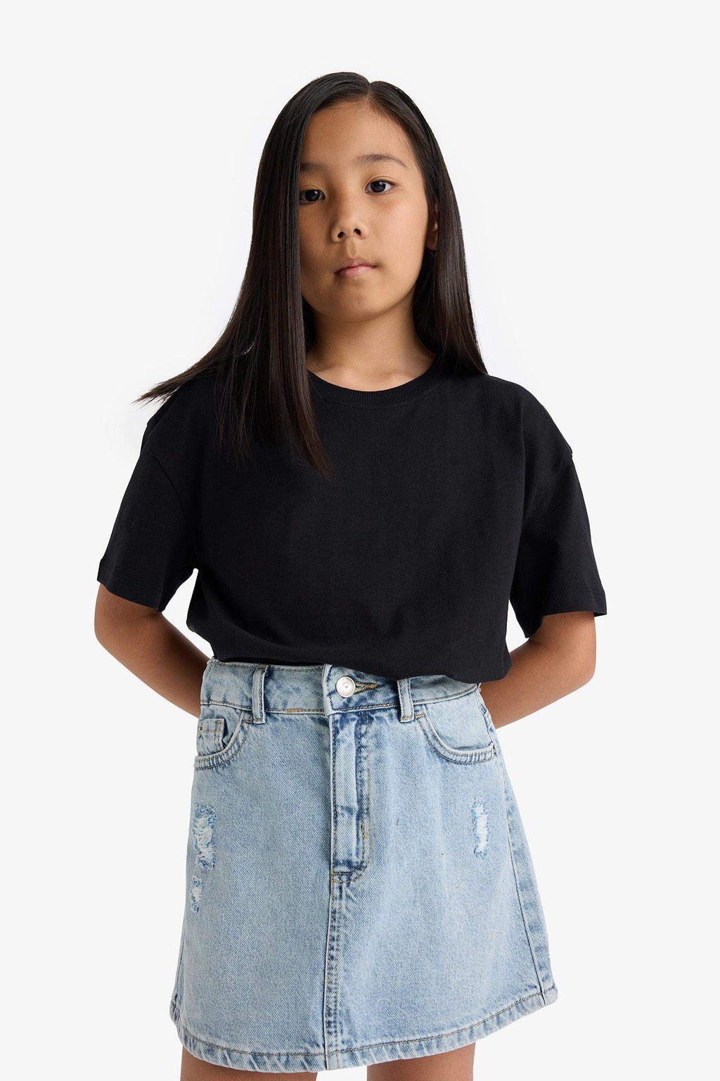 Girl's Relax Fit Crew Neck Short Sleeve School T-Shirt