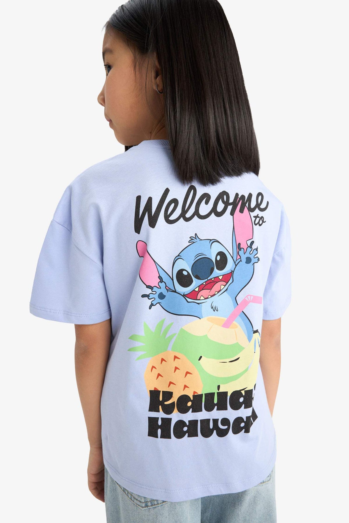 Girls Disney Lilo & Stitch Crew Neck Back Printed Short Sleeve T-Shirt