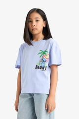 Girls Disney Lilo & Stitch Crew Neck Back Printed Short Sleeve T-Shirt