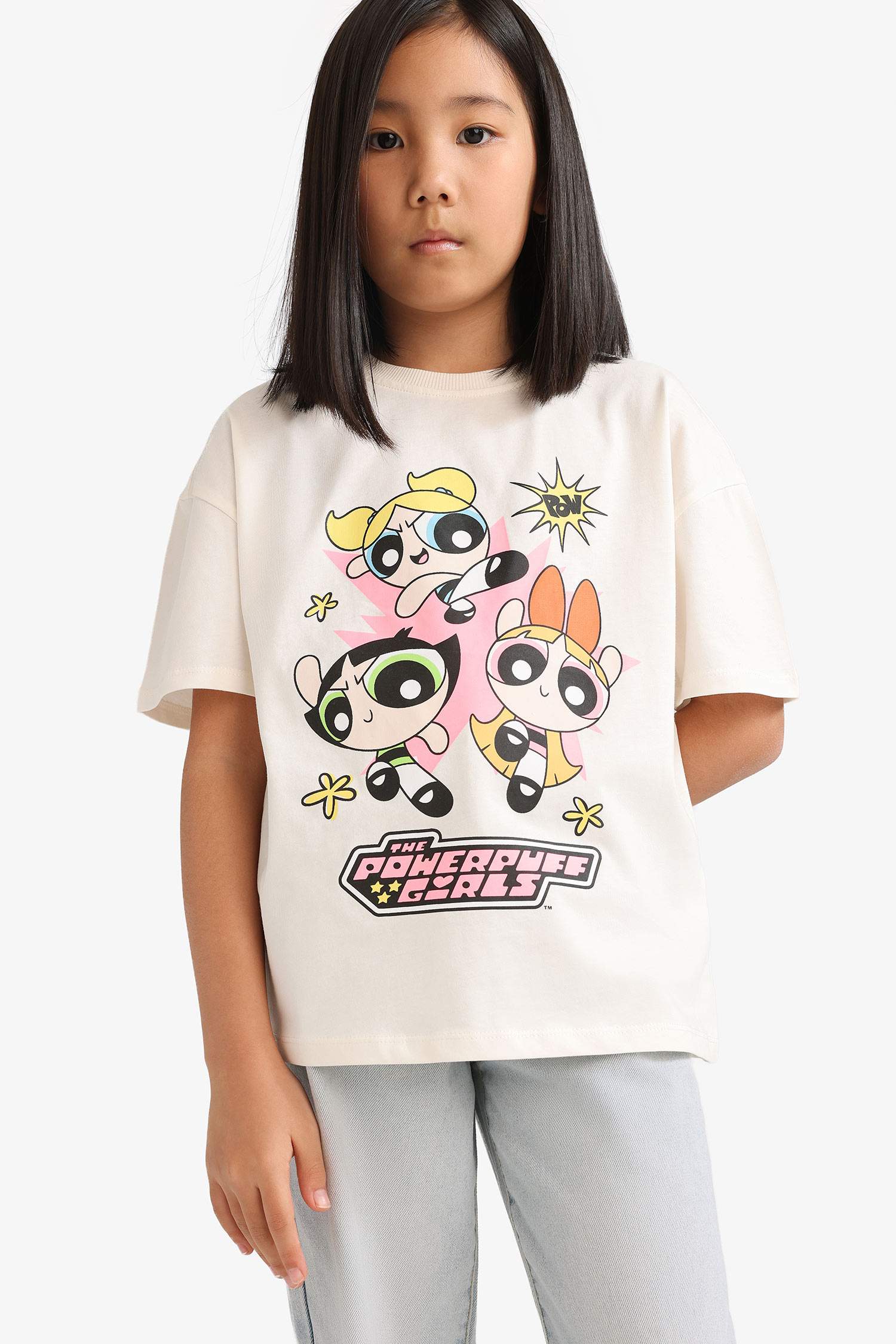 Powerpuff Girls Oversize Loose Fit Crew Neck Short Sleeve T-Shirt For Girls
