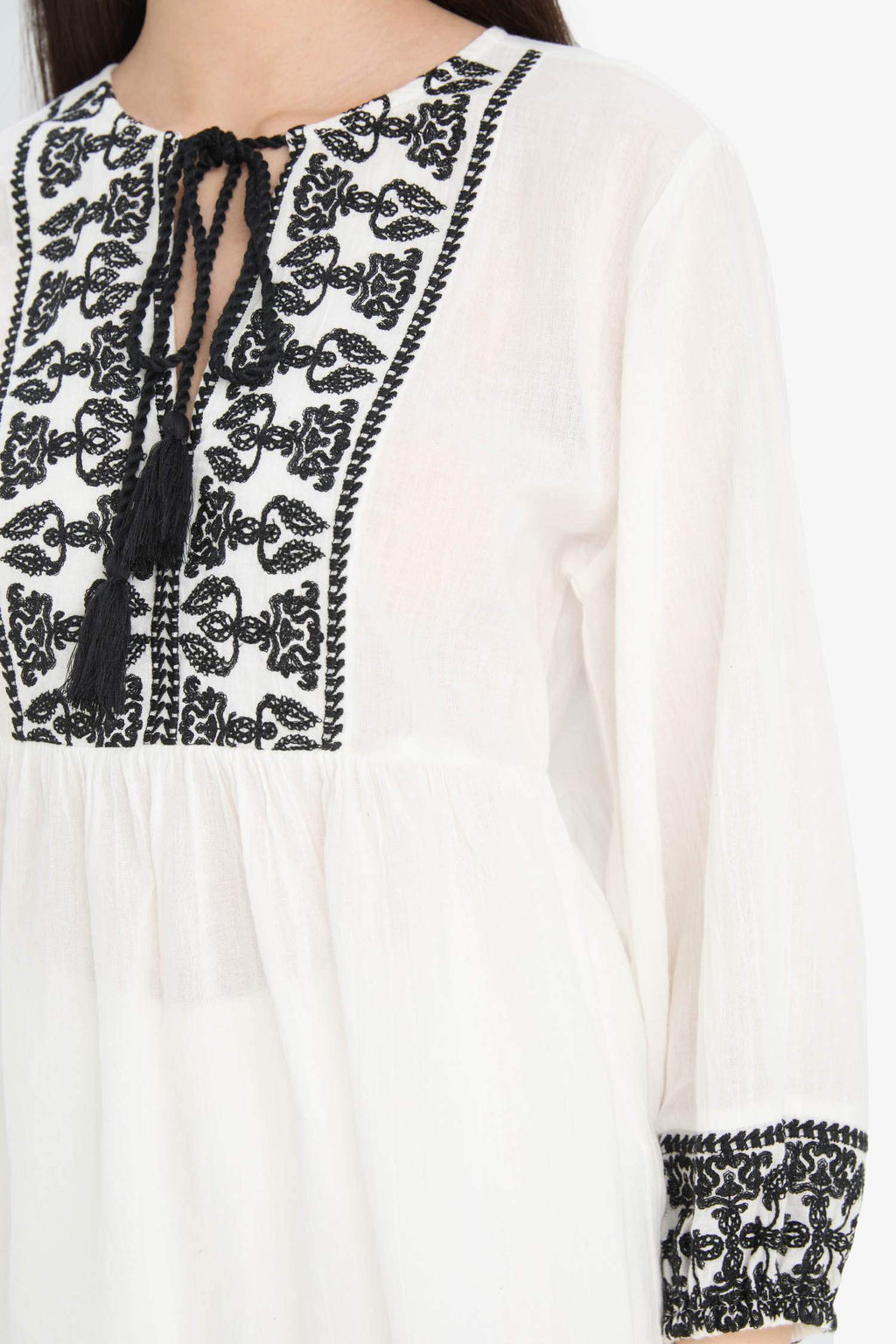 Regular Fit Crew Neck Linen Look Long Sleeve Blouse