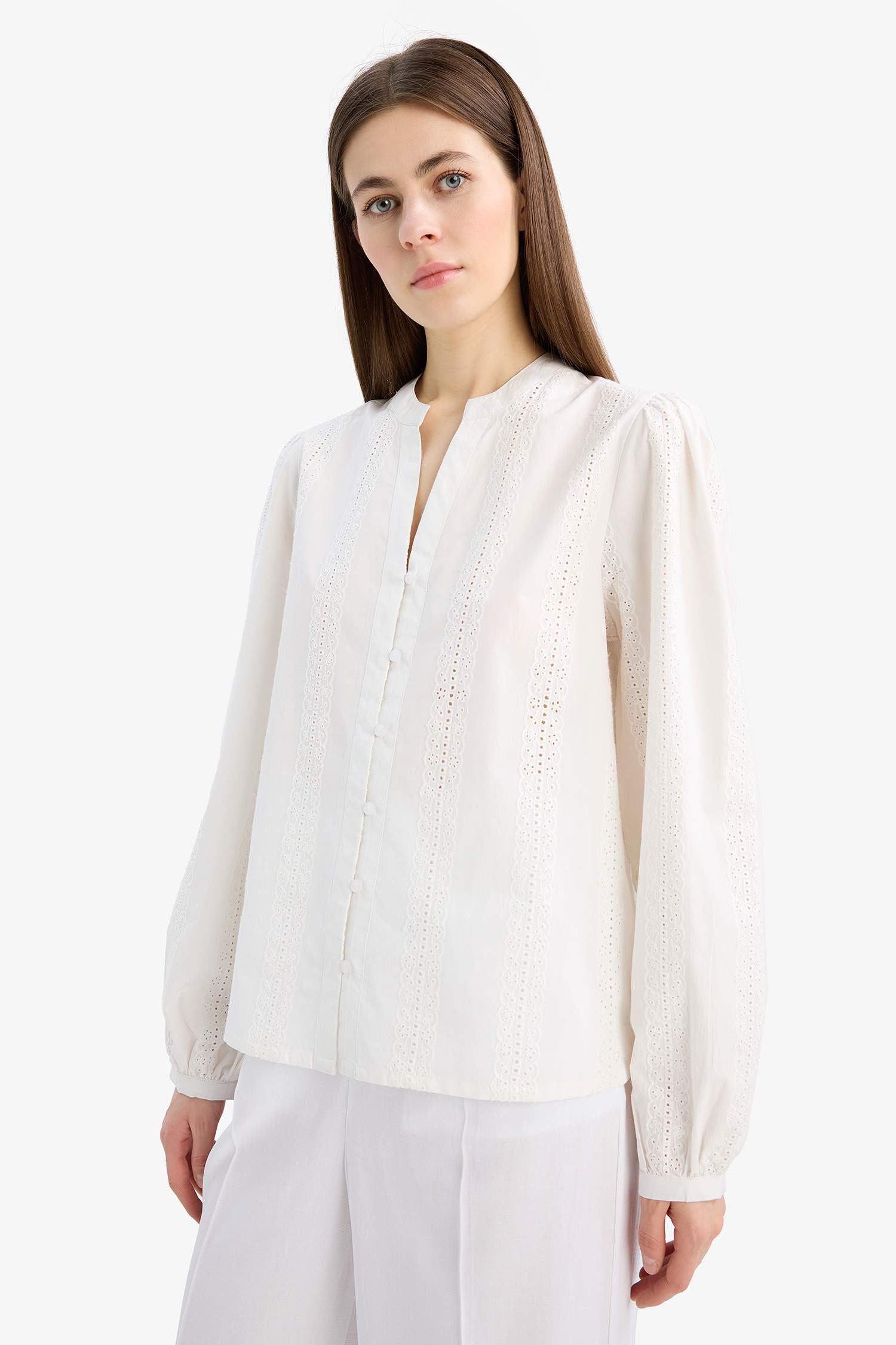 Regular Fit Crew Neck Embroidered Long Sleeve Shirt