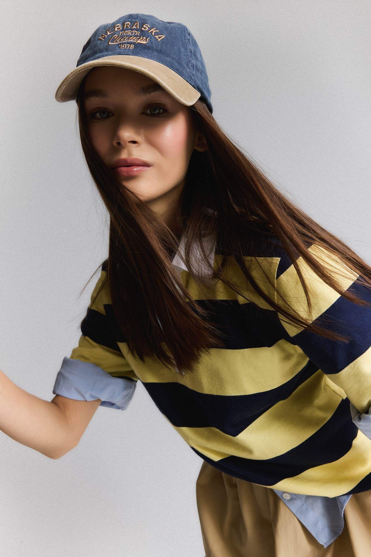 Loose Fit Polo Neck Striped T-Shirt