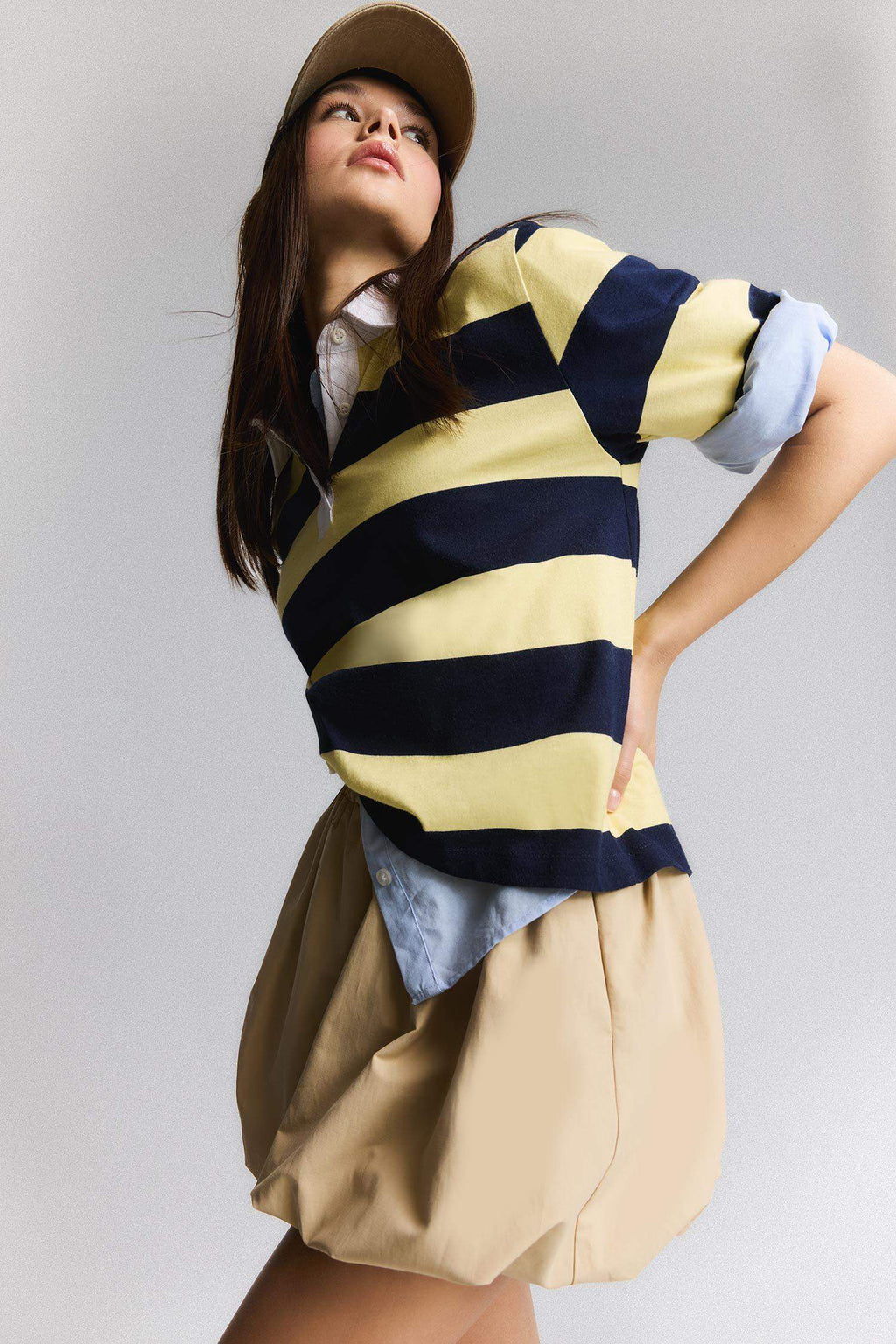 Loose Fit Polo Neck Striped T-Shirt