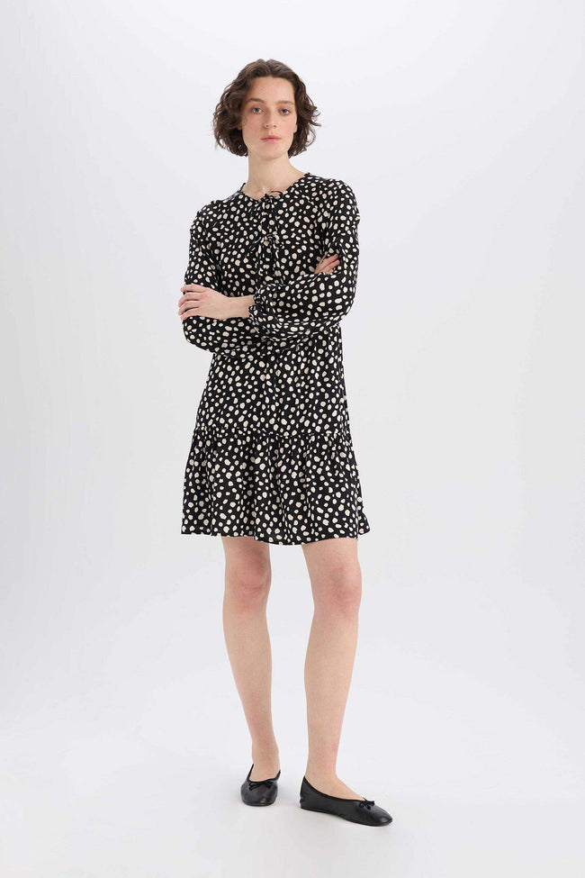 Crew Neck Polka Dot Long Sleeve Mini Dress Main Image