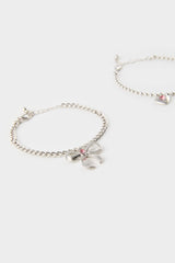 Women Pink Stone 3 Piece Silver Bracelet