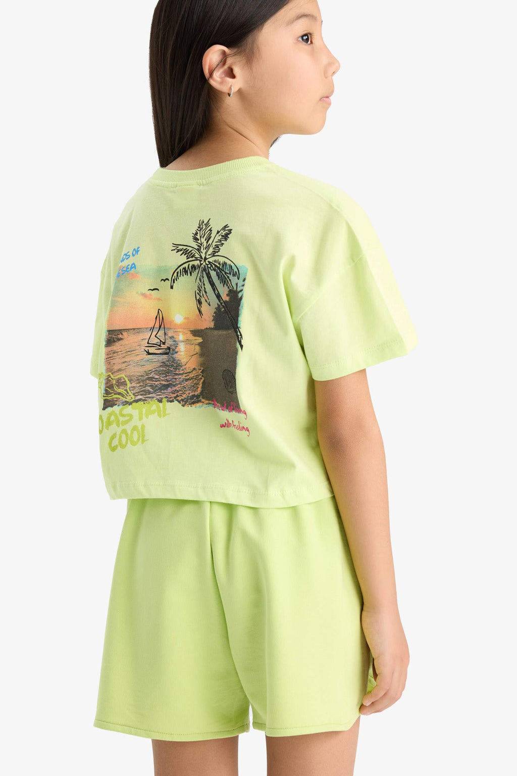 Girls Crew Neck Back Printed Short Sleeve T-Shirt