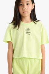 Girls Crew Neck Back Printed Short Sleeve T-Shirt