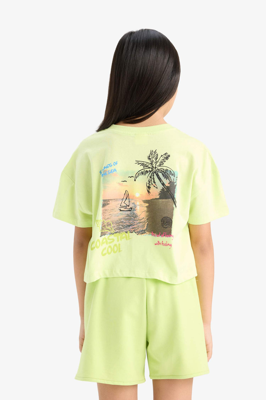 Girls Crew Neck Back Printed Short Sleeve T-Shirt