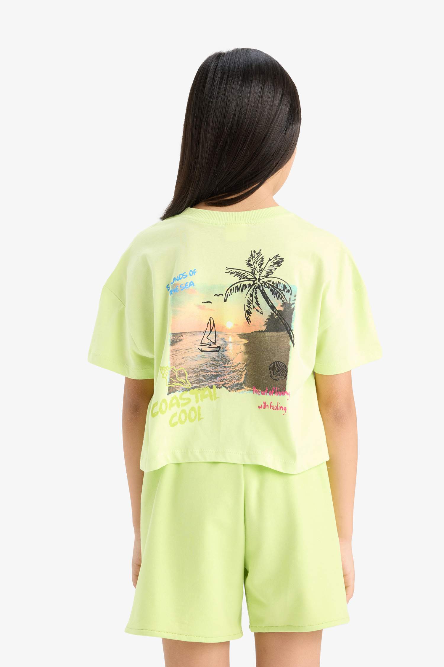 Girls Crew Neck Back Printed Short Sleeve T-Shirt