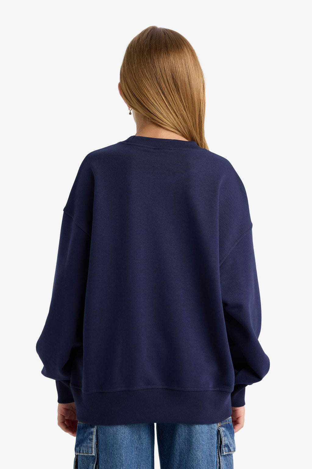 Girls Oversize Wide Pattern Crew Neck Printed Sweatshirt