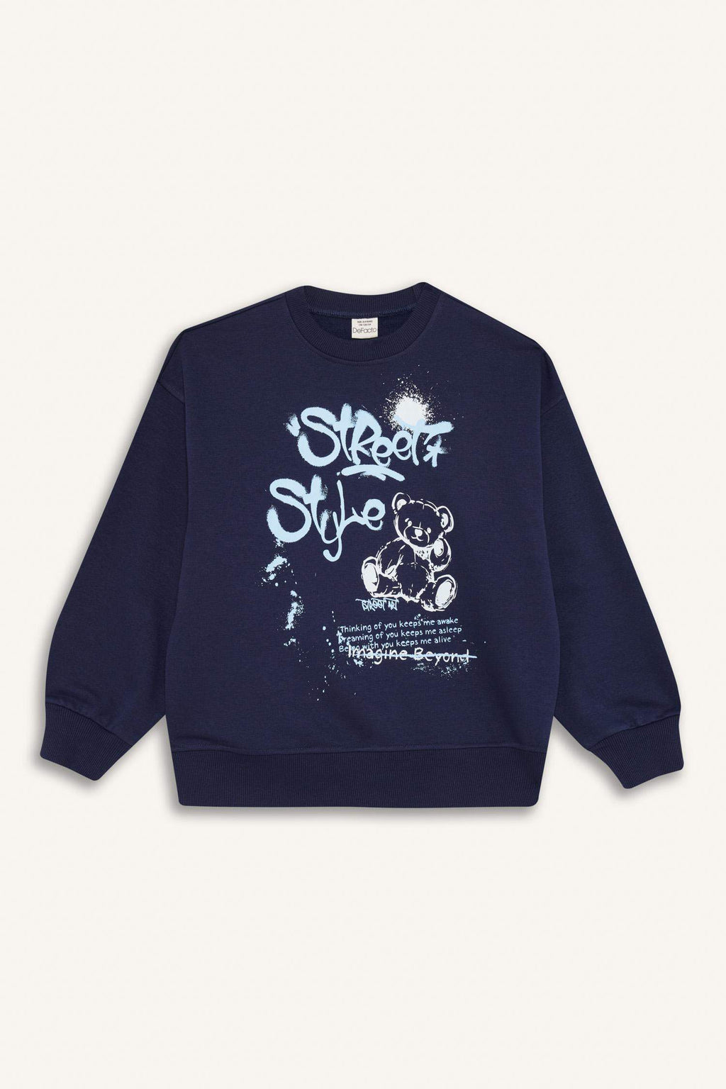 Girls Oversize Wide Pattern Crew Neck Printed Sweatshirt