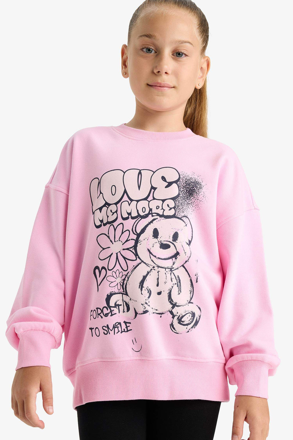 Girls Oversize Wide Pattern Crew Neck Printed Sweatshirt