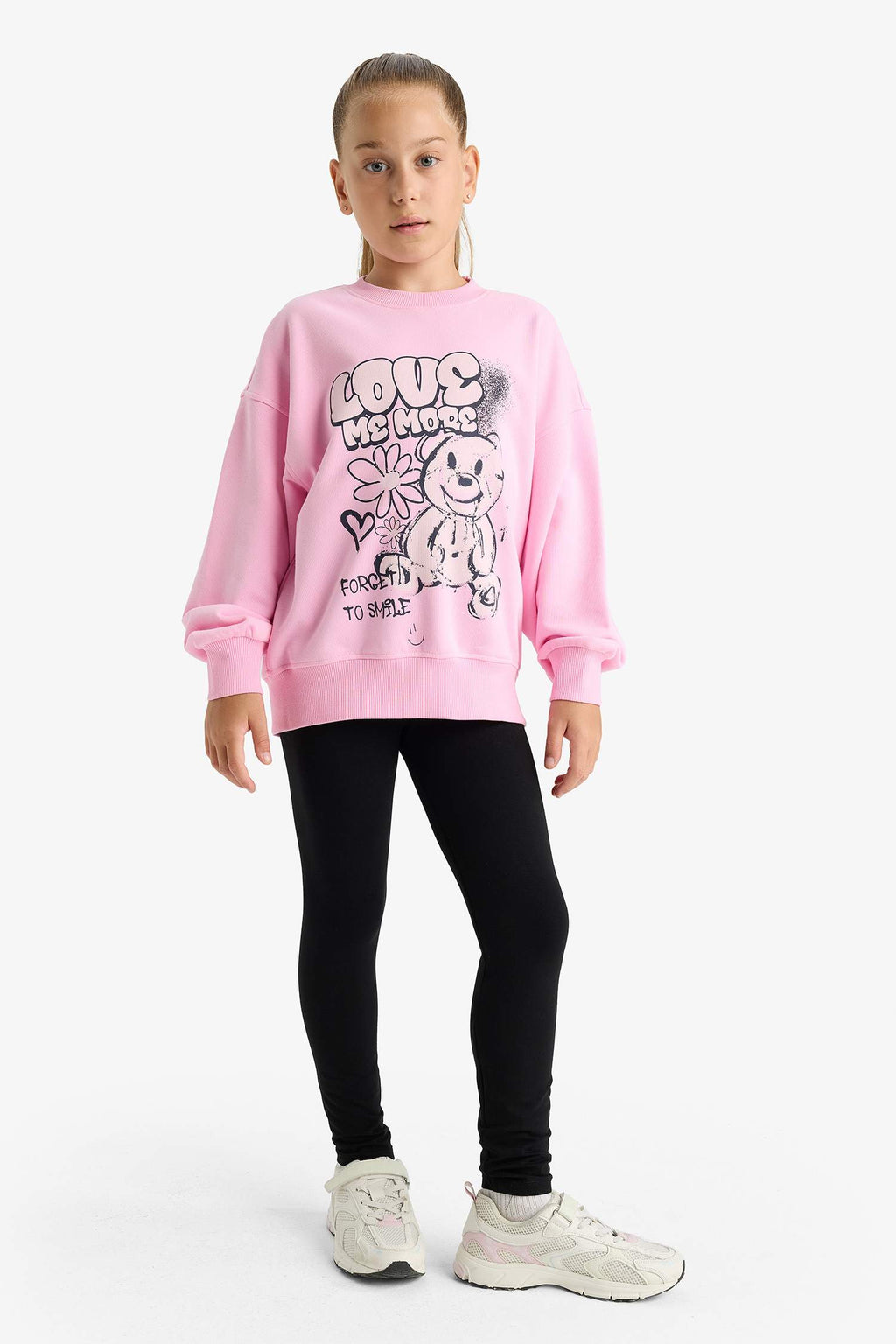 Girls Oversize Wide Pattern Crew Neck Printed Sweatshirt