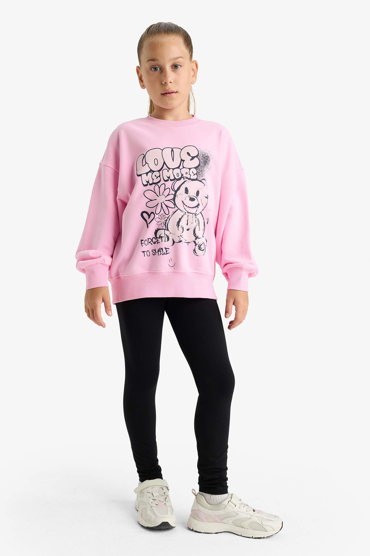 Girls Oversize Wide Pattern Crew Neck Printed Sweatshirt