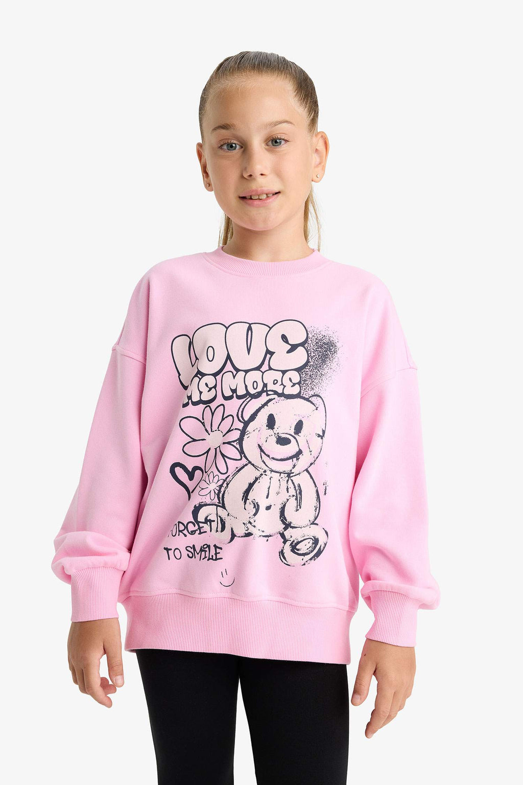 Girls Oversize Wide Pattern Crew Neck Printed Sweatshirt