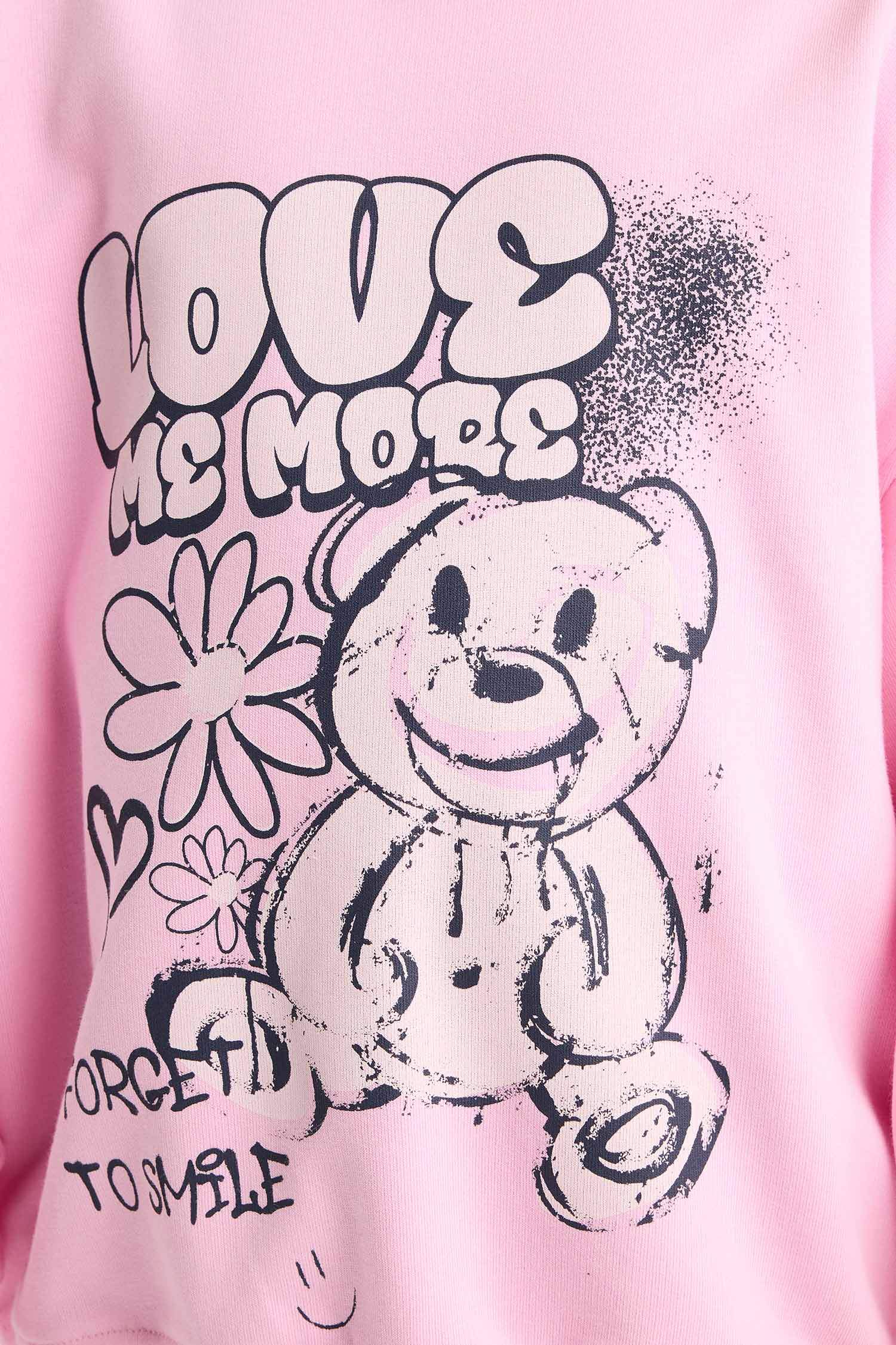 Girls Oversize Wide Pattern Crew Neck Printed Sweatshirt