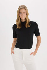 Slim Fit Half Turtleneck Ribbed Camisole Short Sleeve T-Shirt