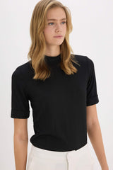 Slim Fit Half Turtleneck Ribbed Camisole Short Sleeve T-Shirt