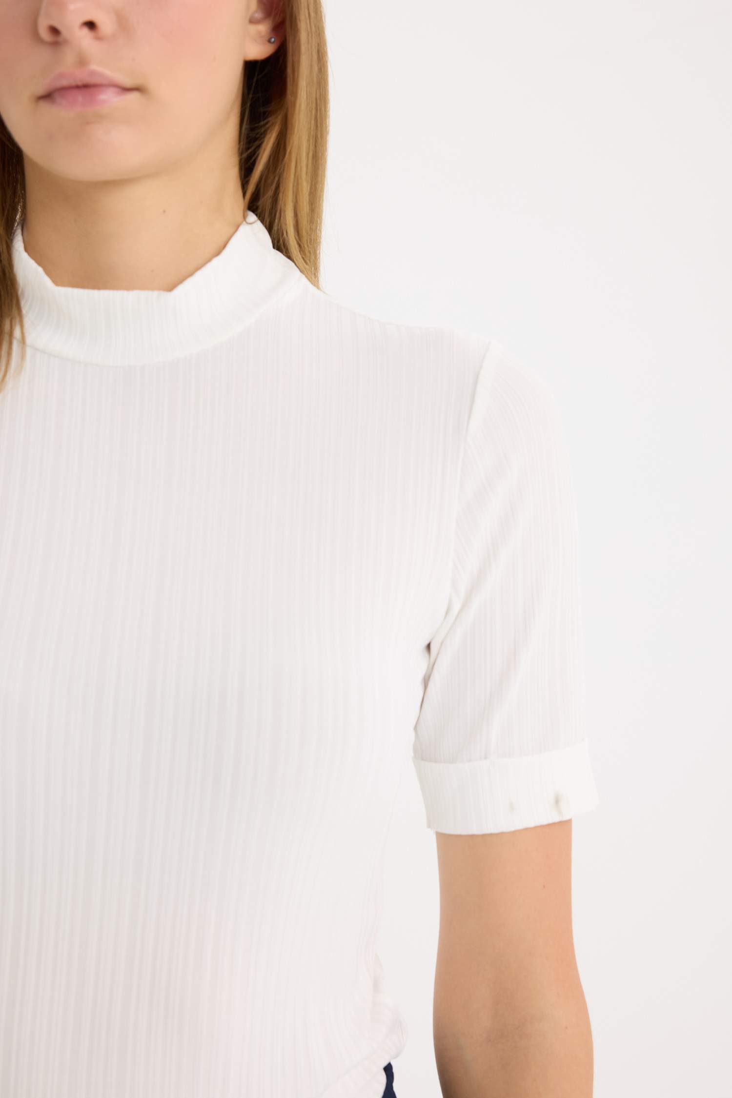 Slim Fit Half Turtleneck Ribbed Camisole Short Sleeve T-Shirt