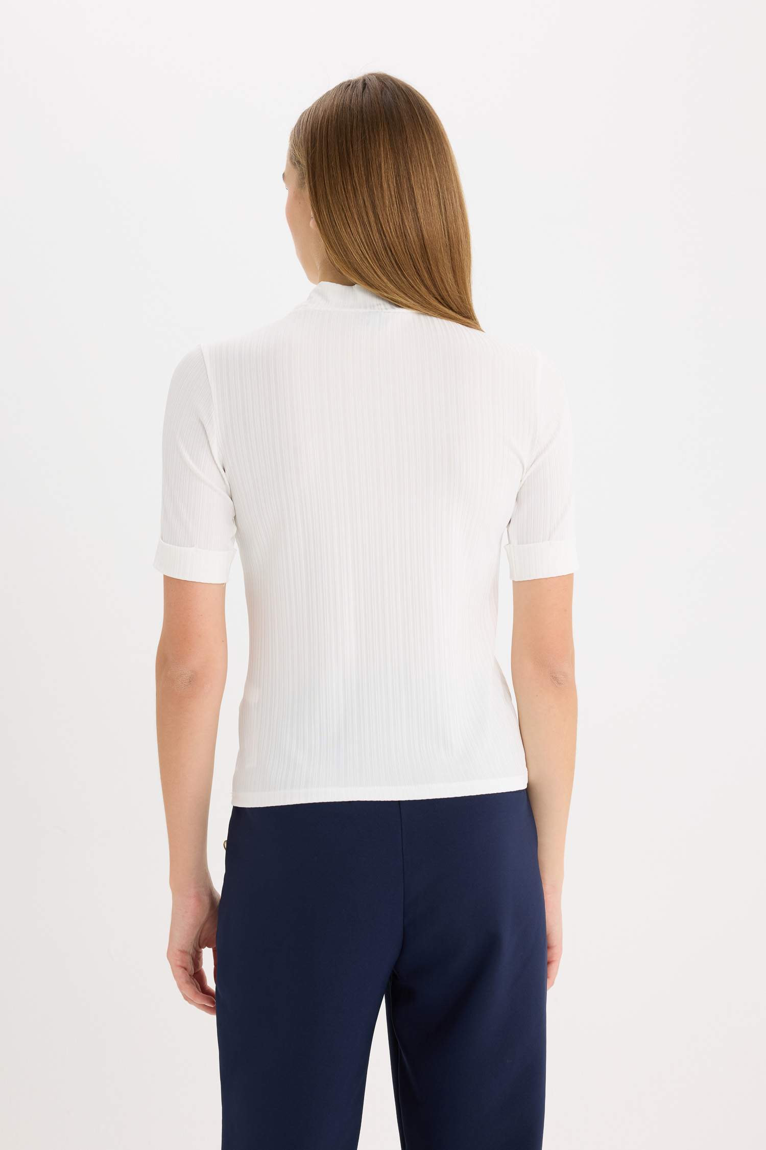 Slim Fit Half Turtleneck Ribbed Camisole Short Sleeve T-Shirt