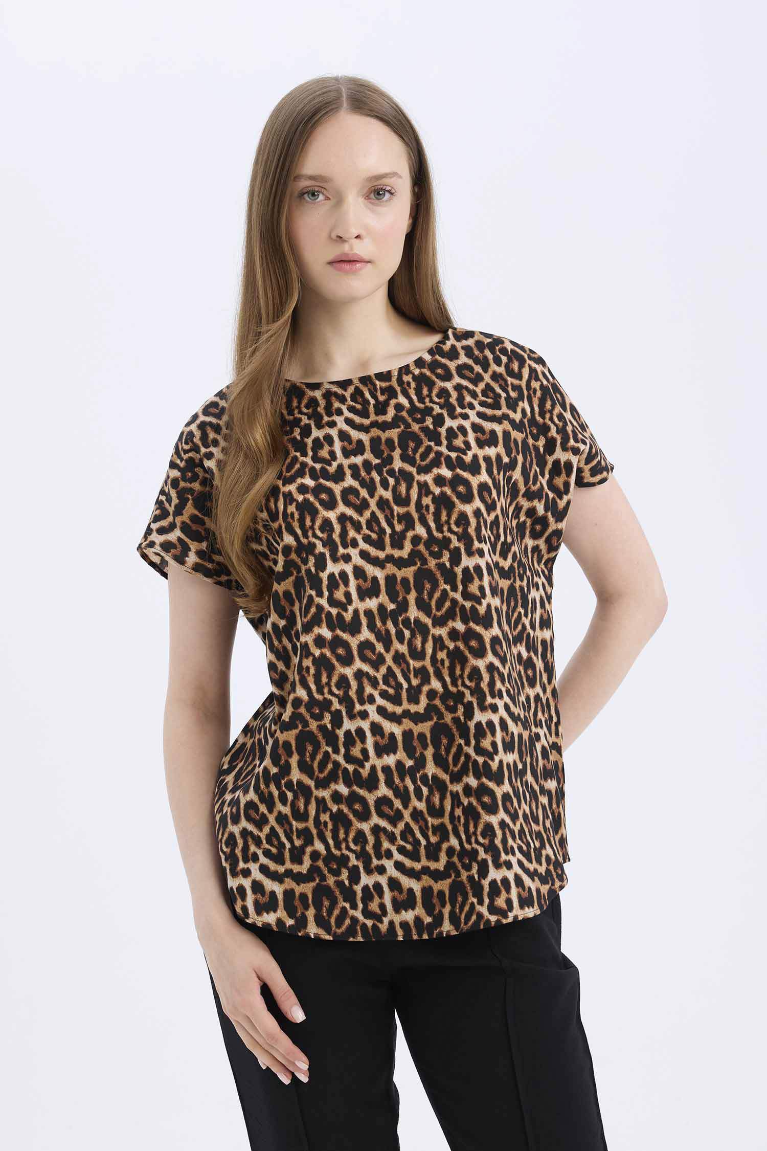 Regular Fit Crew Neck Short Sleeve Blouse