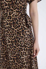 Regular Fit Crew Neck Leopard Midi Dress