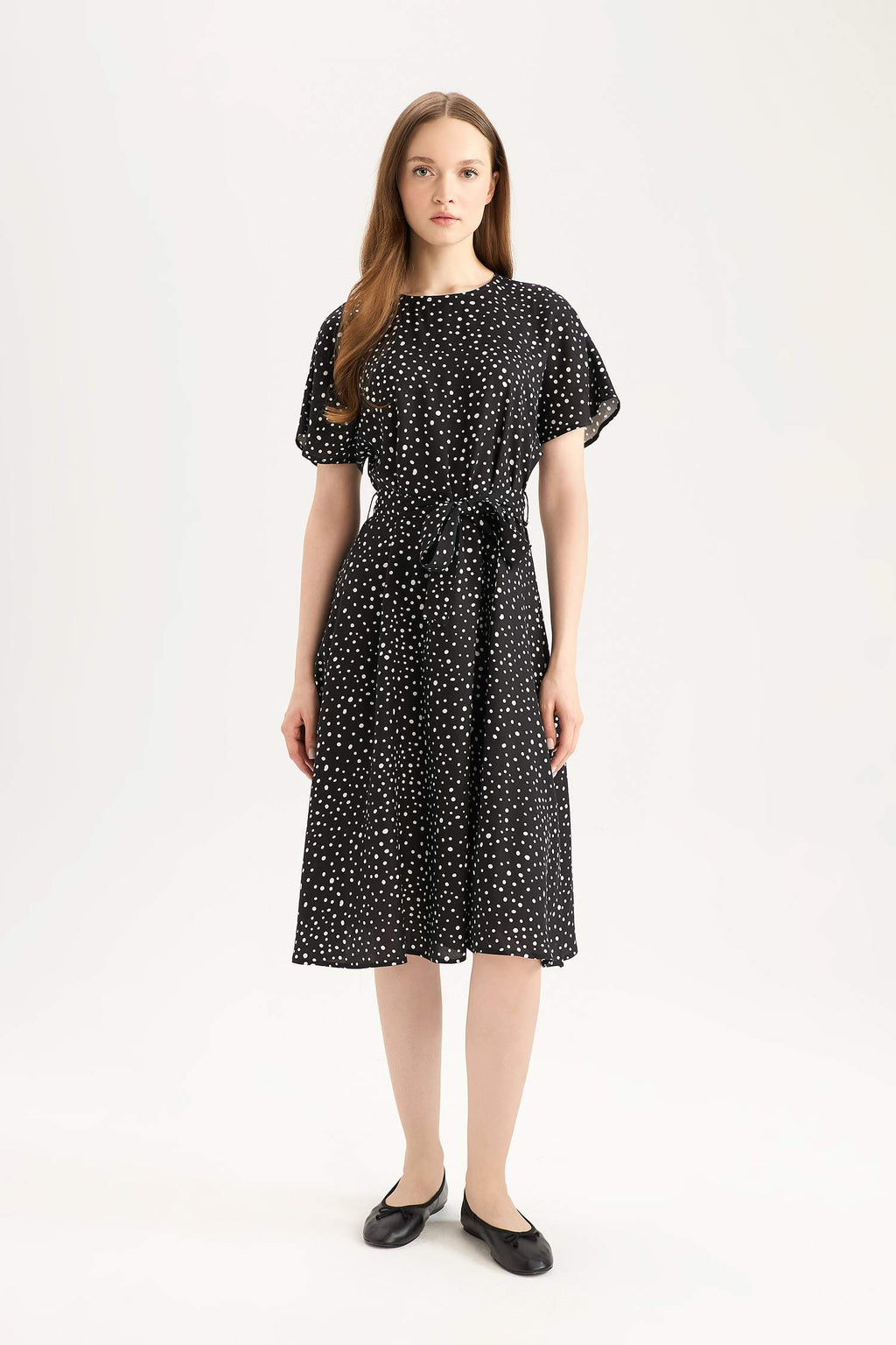 Regular Fit Crew Neck Leopard Midi Dress