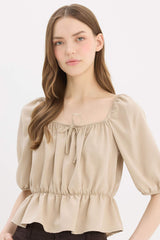 Regular Fit U Neck Linen Blend Blouse