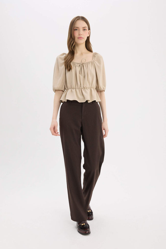 Regular Fit U Neck Linen Blend Blouse Main Image