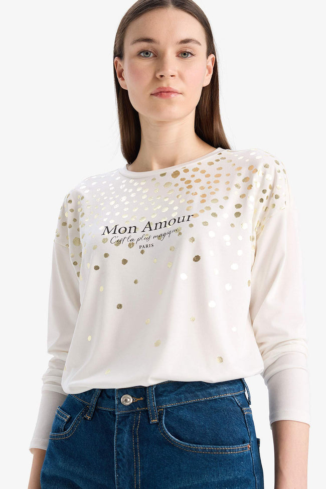 Crew Neck Printed Long Sleeve T-Shirt Hover Image