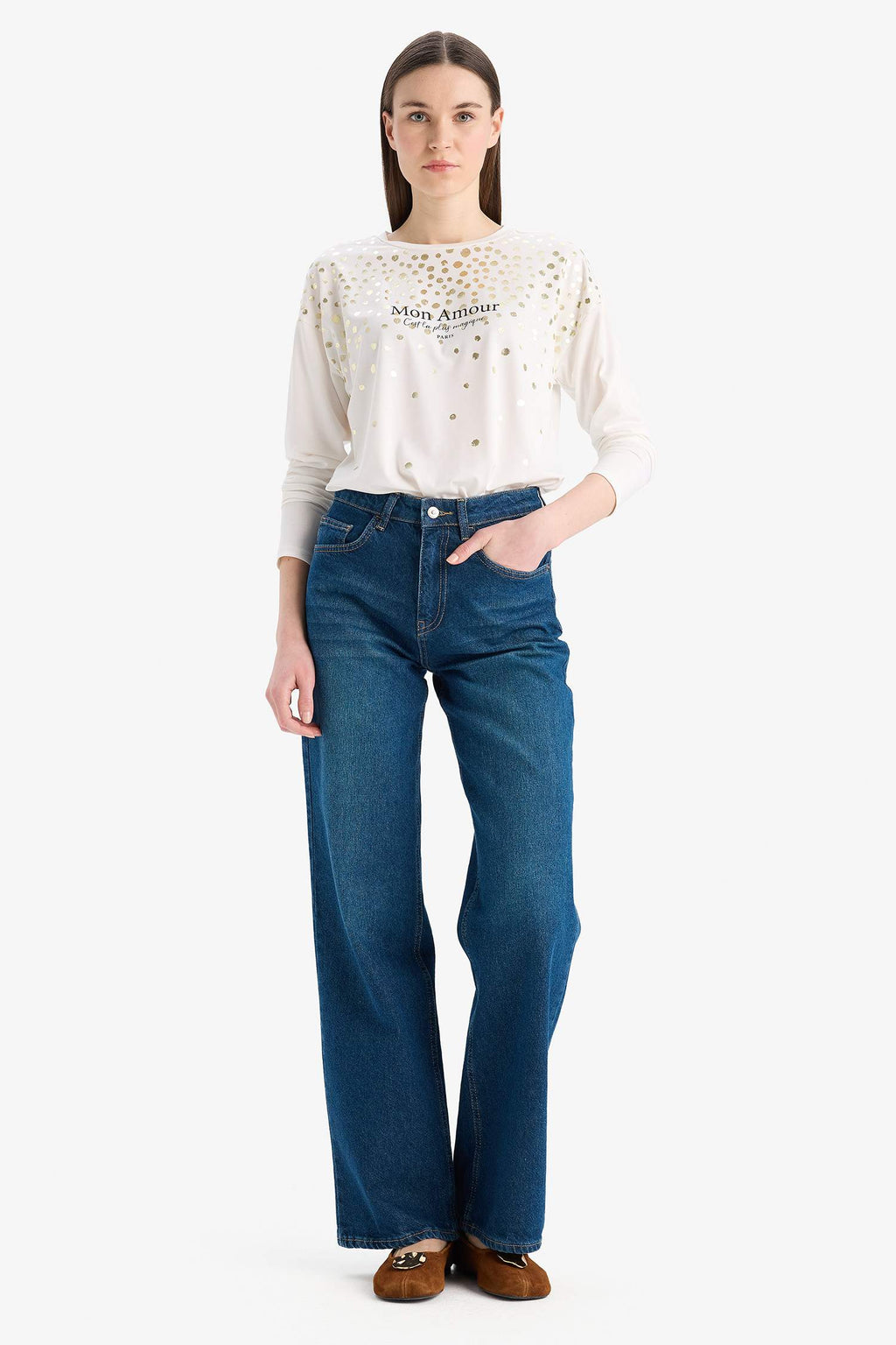 Crew Neck Printed Long Sleeve T-Shirt