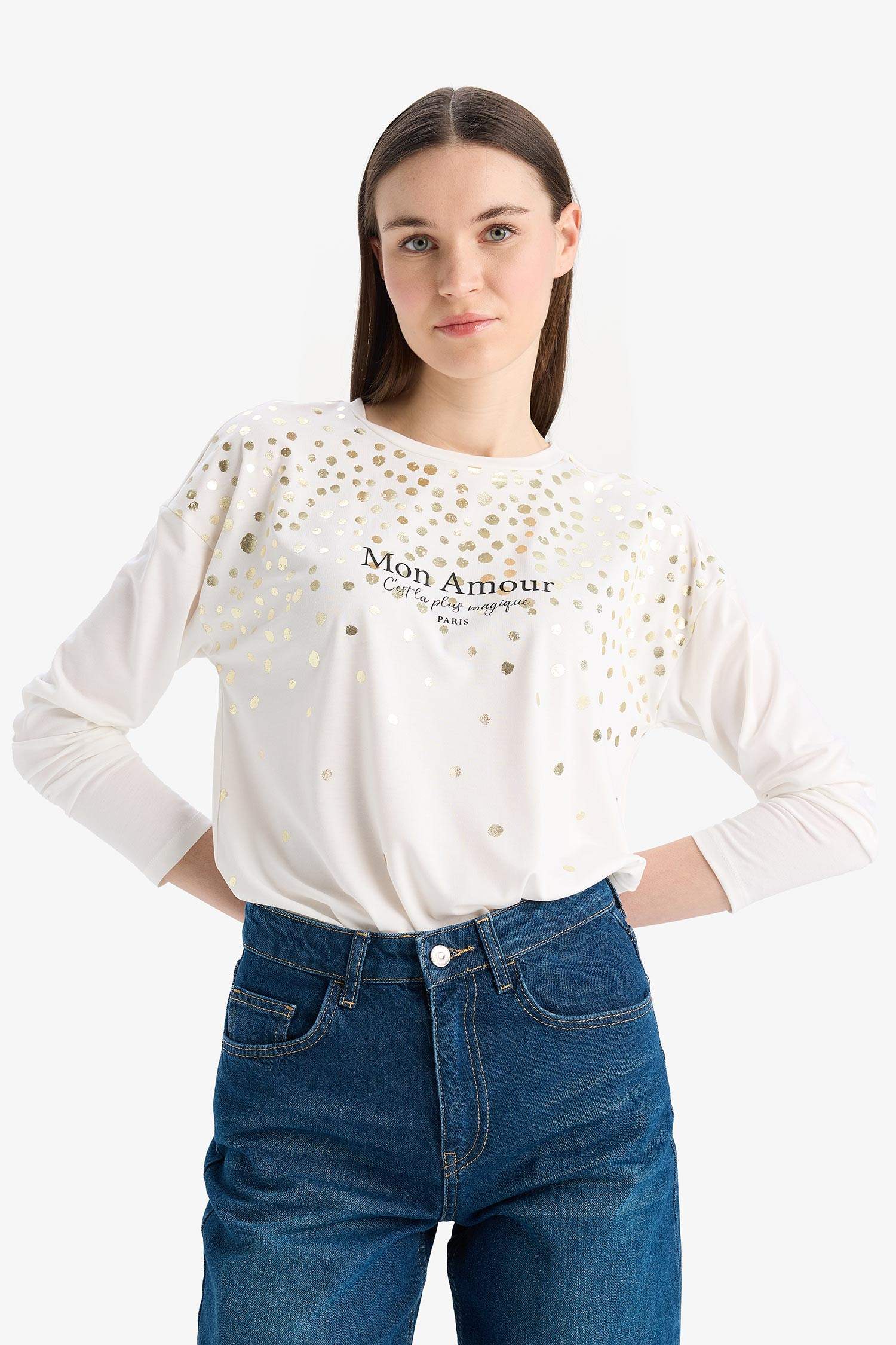 Crew Neck Printed Long Sleeve T-Shirt