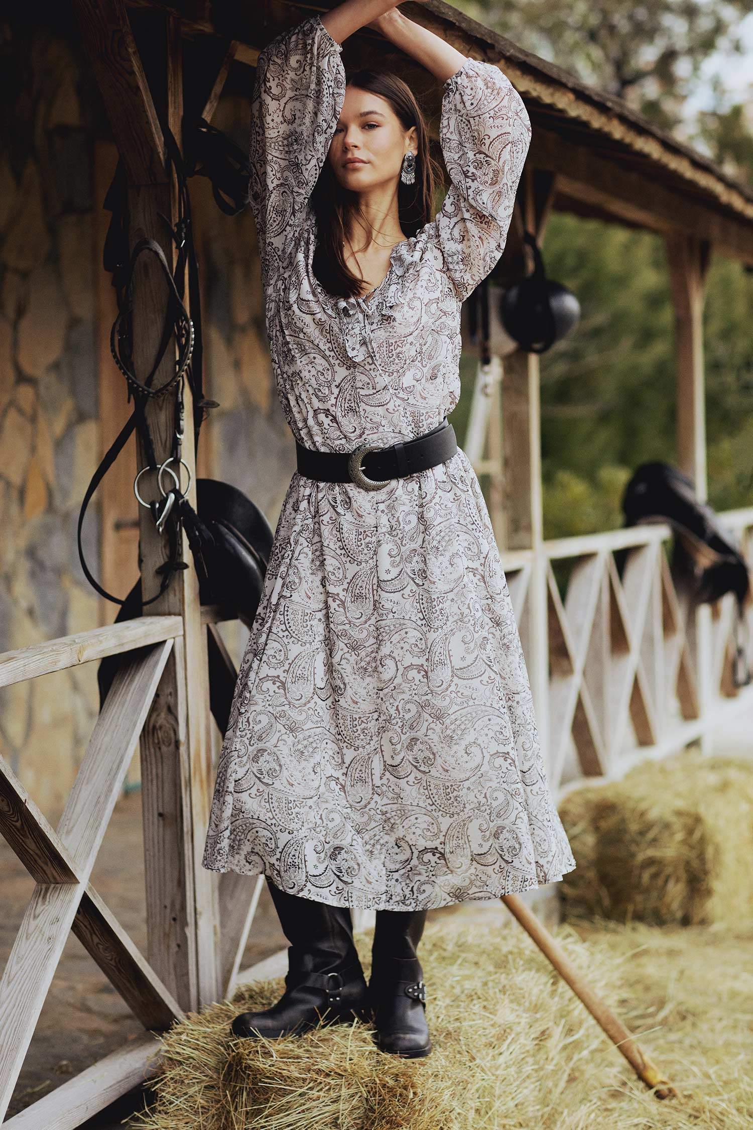 Frilly Ethnic Chiffon Midi Dress